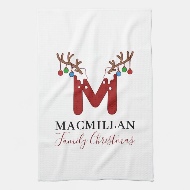 Weihnachtsfeiertag Monogram Antlers Match Family Geschirrtuch (Vertikal)