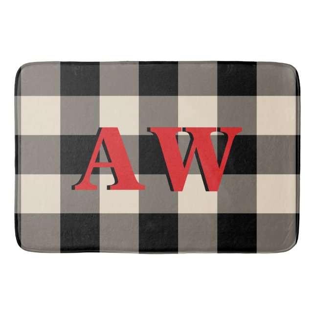 Weihnachtsfeiertag Monogram Red Black Ivory Gingha Badematte (Vorderseite)