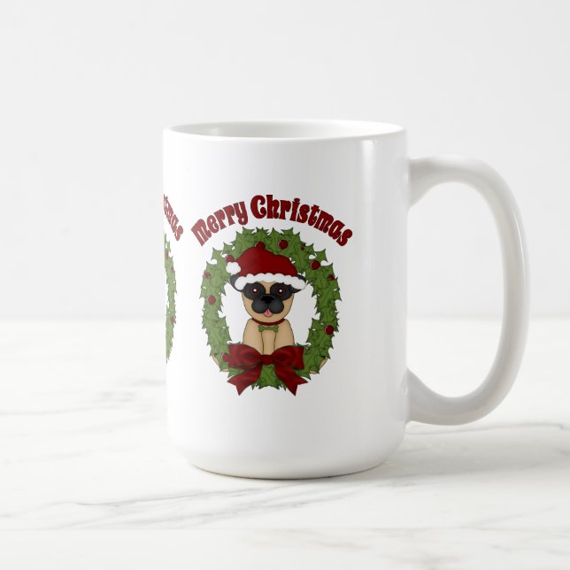 Weihnachtsfeiertag Mops Kranz Tasse (Rechts)
