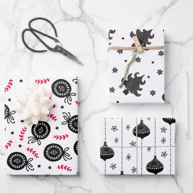 Weihnachtsfeiertag Muster skandinavischen Stil Geschenkpapier Set (Vorderseite)