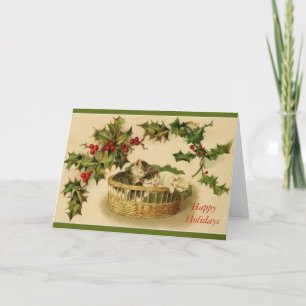 Weihnachtsfeiertag Niedlich Katzen Kätzchen Körbch Feiertagskarte