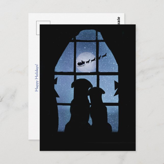 Weihnachtsfeiertag Niedliche Hunde im Fenster Postkarte (Vorne/Hinten)
