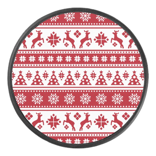 Weihnachtsfeiertag Nordic Pattern Gemütlich Eishockey Puck (Vorderseite)