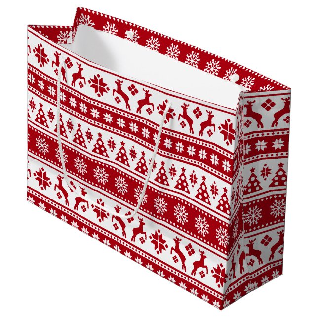 Weihnachtsfeiertag Nordic Pattern Gemütlich Große Geschenktüte (Vorderseite Schrägansicht)