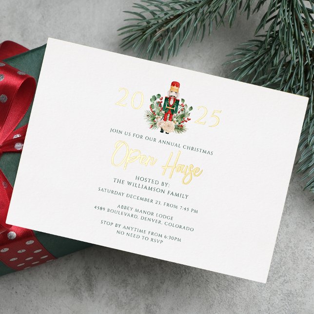 Weihnachtsfeiertag Nutcracker Open House Party Gol Folieneinladung (Christmas Holiday Nutcracker Open House Party Gold Foil Invitation)