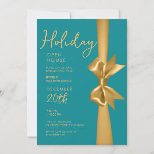 Weihnachtsfeiertag Open House Gold Ribbon Aquamari Einladung