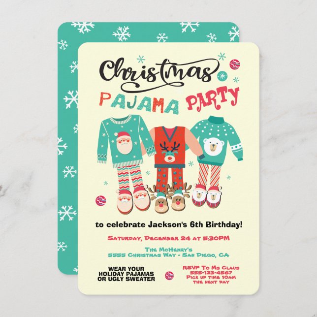Weihnachtsfeiertag Pajama-Party Einladung (Vorne/Hinten)