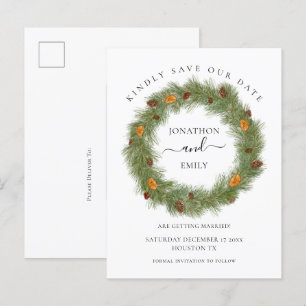 Weihnachtsfeiertag Pine Cones Orange Save the Date Ankündigungspostkarte