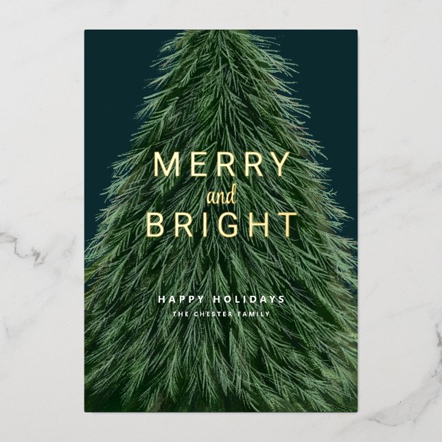 Weihnachtsfeiertag Pine Tree and Foto Foil Einladu Folieneinladung (Vorderseite)
