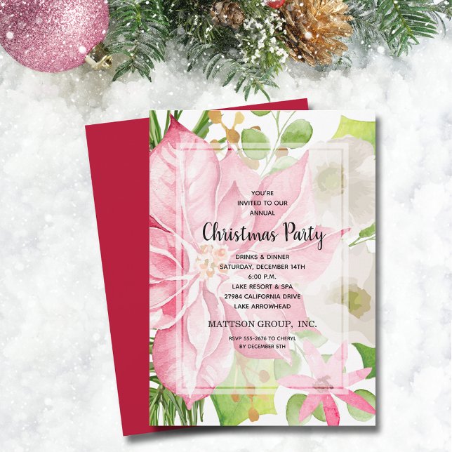 Weihnachtsfeiertag Pink Poinsettia Floral Einladung (Christmas Holiday Pink Poinsettia Floral Invitations)