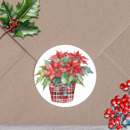 Weihnachtsfeiertag Poinsettia Pflanze Wasserfarben Runder Aufkleber