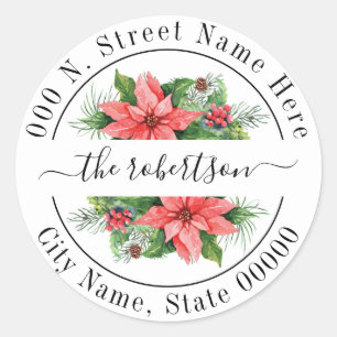 Weihnachtsfeiertag Poinsettia Rücksendeadresse Runder Aufkleber
