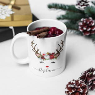 Weihnachtsfeiertag Reindeer Floral Personalisiert Kaffeetasse
