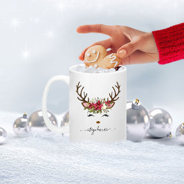 Weihnachtsfeiertag Reindeer Floral Personalisiert Zweifarbige Tasse