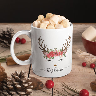 Weihnachtsfeiertag Rentier Floral Personalisierte  Kaffeetasse