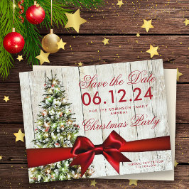 Weihnachtsfeiertag Rett Datum | Tree & Red Ribbon Ankündigungspostkarte
