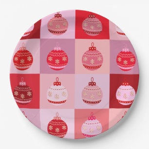 Weihnachtsfeiertag - Rosa und Rote karierte Orname Pappteller