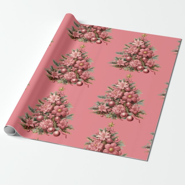 Weihnachtsfeiertag Rosa Weihnachtsbaum Geschenkwra Geschenkpapier (Ungerollt)
