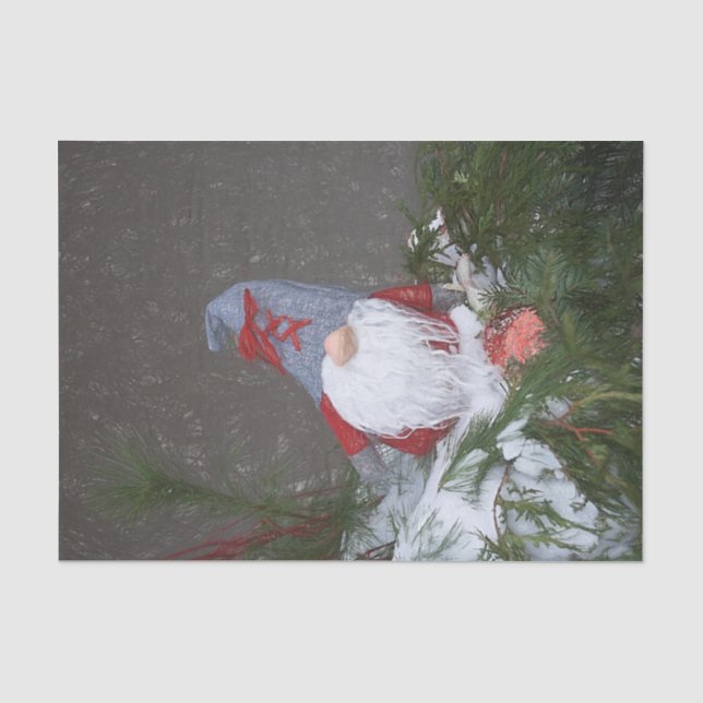 Weihnachtsfeiertag Rot Grau Rustikaler Gnome Seidenpapier (Vorderseite)
