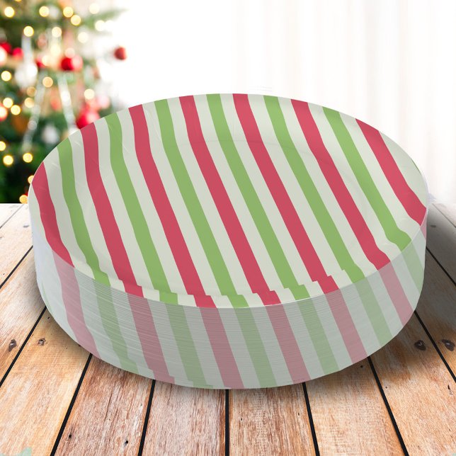 Weihnachtsfeiertag Rot Grün farbenfroh gestreift Pappteller (Simple red and green striped paper plates. )