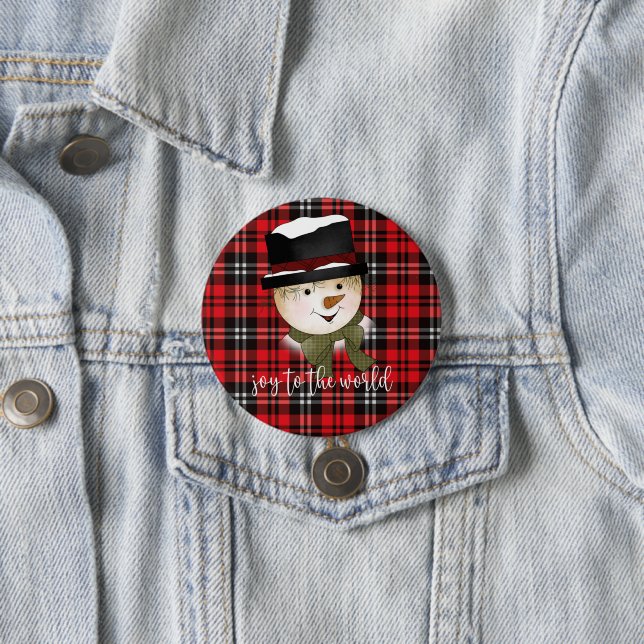 Weihnachtsfeiertag Rot und Schwarzer Tartan Schnee Button (Beispiel)