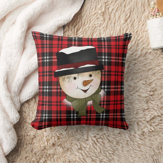 Weihnachtsfeiertag Rot und Schwarzer Tartan Schnee Kissen (Decke)
