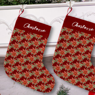 Weihnachtsfeiertag Rote Poinsettia Name Kleiner Weihnachtsstrumpf