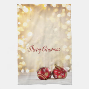 Weihnachtsfeiertag-Rote Weihnachtskugeln Bokeh Geschirrtuch