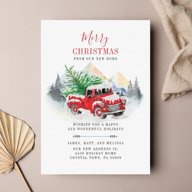 Weihnachtsfeiertag - Roter LKW - Ankündigung (Plaid Red Truck Christmas Moving Announcement)