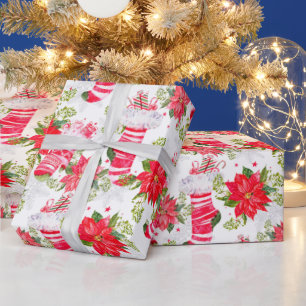 Weihnachtsfeiertag Roter Winter Strumpf Poinsettia Geschenkpapier
