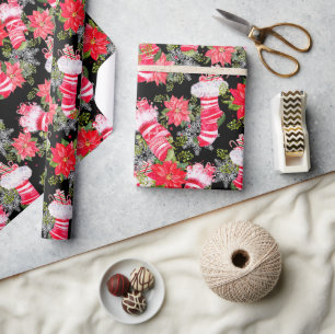 Weihnachtsfeiertag Roter Winter Strumpf Poinsettia Geschenkpapier