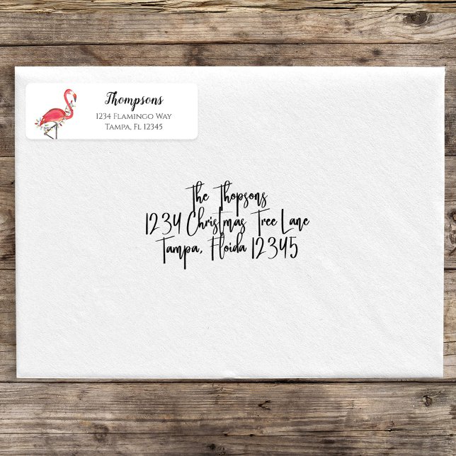 Weihnachtsfeiertag Rücksendeadresse Rosa Flamingos (Christmas holiday lights pink flamingo return address labels. )