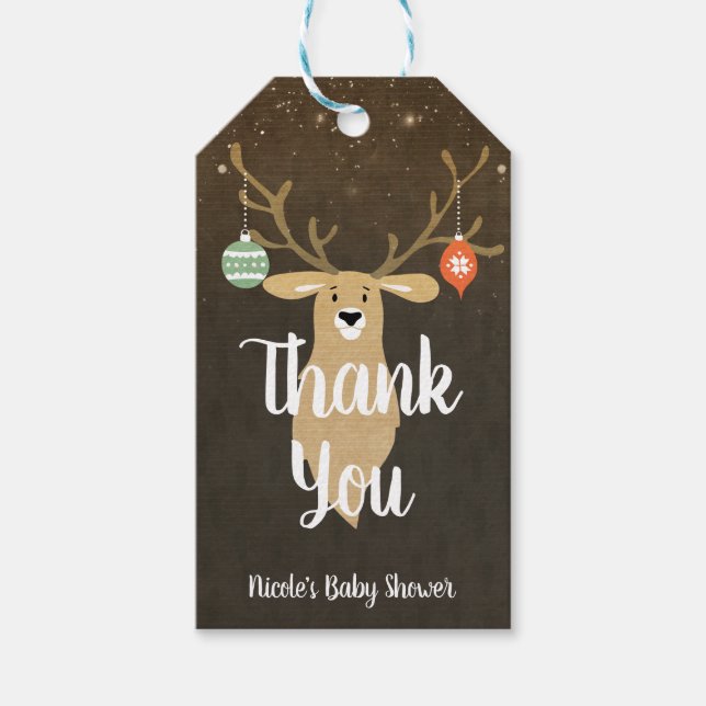 Weihnachtsfeiertag Rustic Deer Baby Dusche Gefalle Geschenkanhänger (Vorderseite)