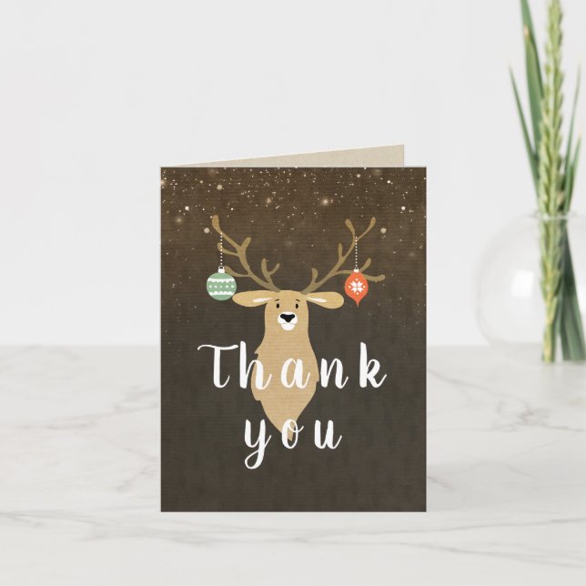 Weihnachtsfeiertag Rustic Deer Whimsical Vielen Da Dankeskarte (Vorderseite)