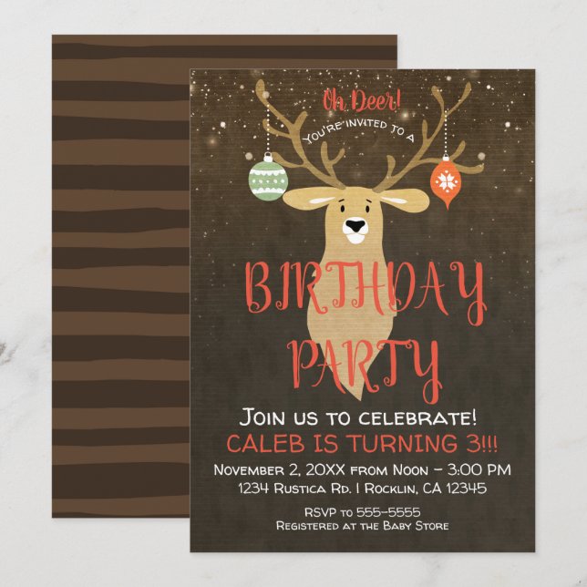 Weihnachtsfeiertag Rustikale Geburtstagsparty Einladung (Vorne/Hinten)