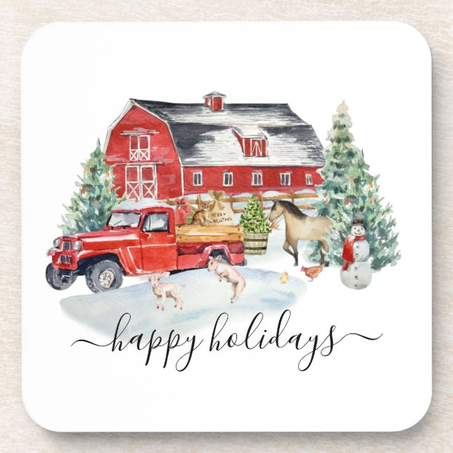 Weihnachtsfeiertag Rustikaler Vintager LKW-LKWenha Getränkeuntersetzer (Vorderseite)