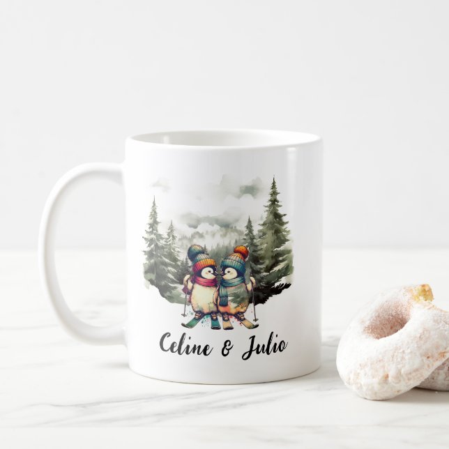 Weihnachtsfeiertag Rustikales Skifahren Pinguin Ro Kaffeetasse (Mit Donut)