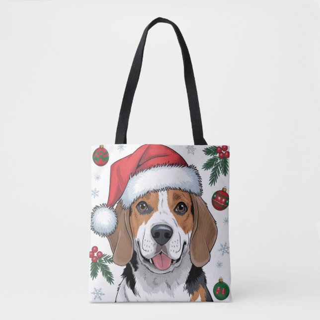 Weihnachtsfeiertag Santa Dog Beagle Tote Tasche (Vorderseite)