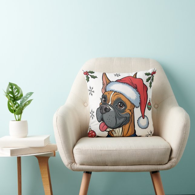 Weihnachtsfeiertag Santa Dog Boxer Keuchen Kissen (Stuhl )