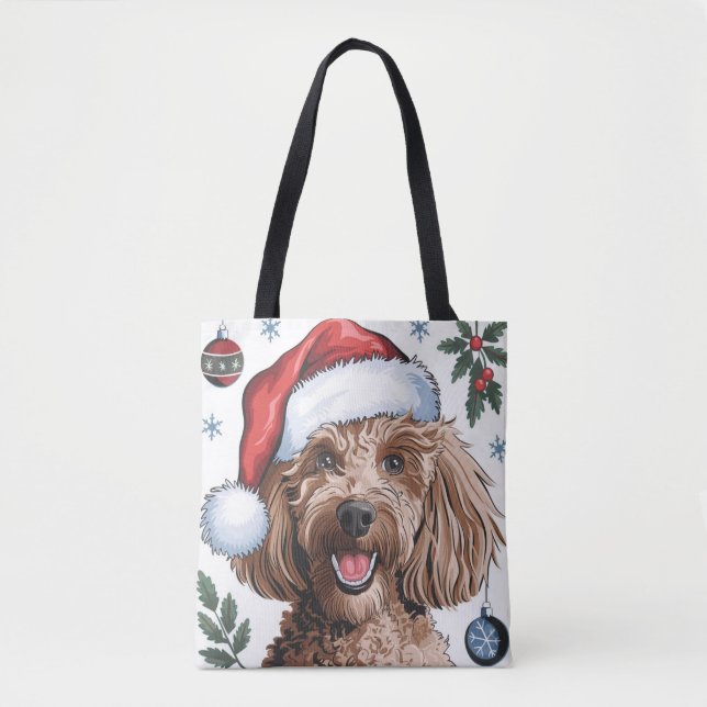 Weihnachtsfeiertag Santa Dog Poodle Tote Tasche (Vorderseite)