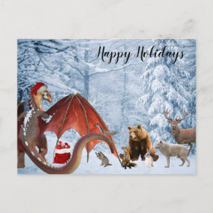 Weihnachtsfeiertag Santa Dragon Wald Postkarte