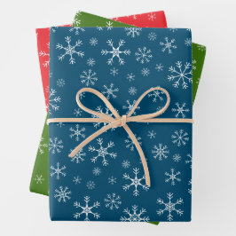 Weihnachtsfeiertag-Schneeflocken Rot Grün Blau Wei Geschenkpapier Set