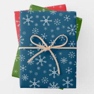 Weihnachtsfeiertag-Schneeflocken Rot Grün Blau Wei Geschenkpapier Set