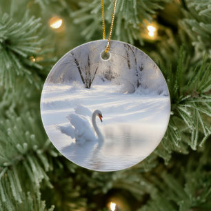 Weihnachtsfeiertag Schöner Schwan Schnee Keramik Ornament