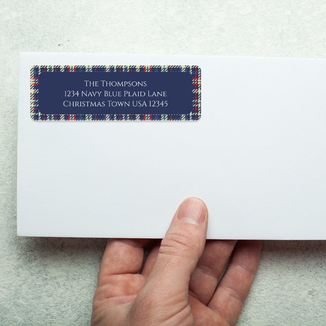 Weihnachtsfeiertag Simple Navy Blue Red Kariert (Simple Navy blue, red, and green plaid pattern return address label. )