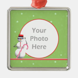 Weihnachtsfeiertag - Snowman-Runde (Foto-Rahmen) Silbernes Ornament