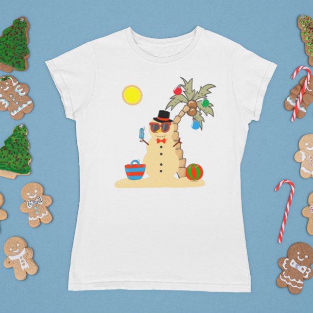 Weihnachtsfeiertag Strand Tropischer Snowman T-Shirt (Von Creator hochgeladen)