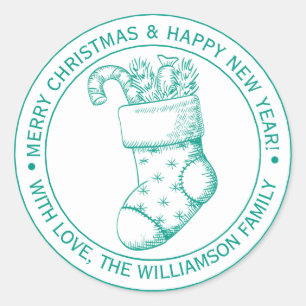 Weihnachtsfeiertag Strumpf Urlaub Wünsche Grün Runder Aufkleber