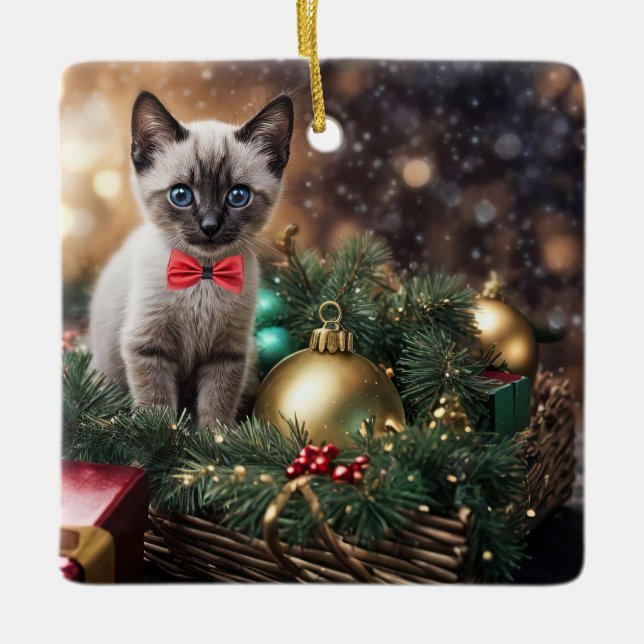 Weihnachtsfeiertag Super Niedlich Siamese Katze Ki Keramikornament (Vorderseite)