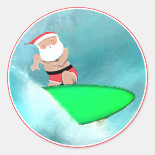 Weihnachtsfeiertag Surfen Santa Beach Runder Aufkleber